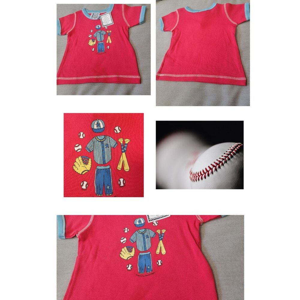 Vintage Mis-Tee-V-Us Toddler T-Shirt Red W/ Baseball Print Short Sleeves 24 Mont